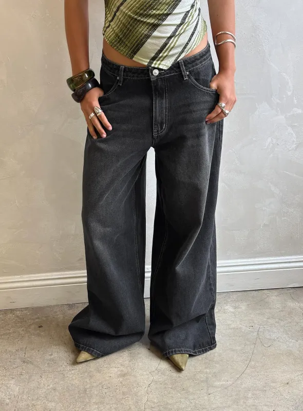 Naylor Wide Leg Jeans Grey Wash Petite made by Princess Polly