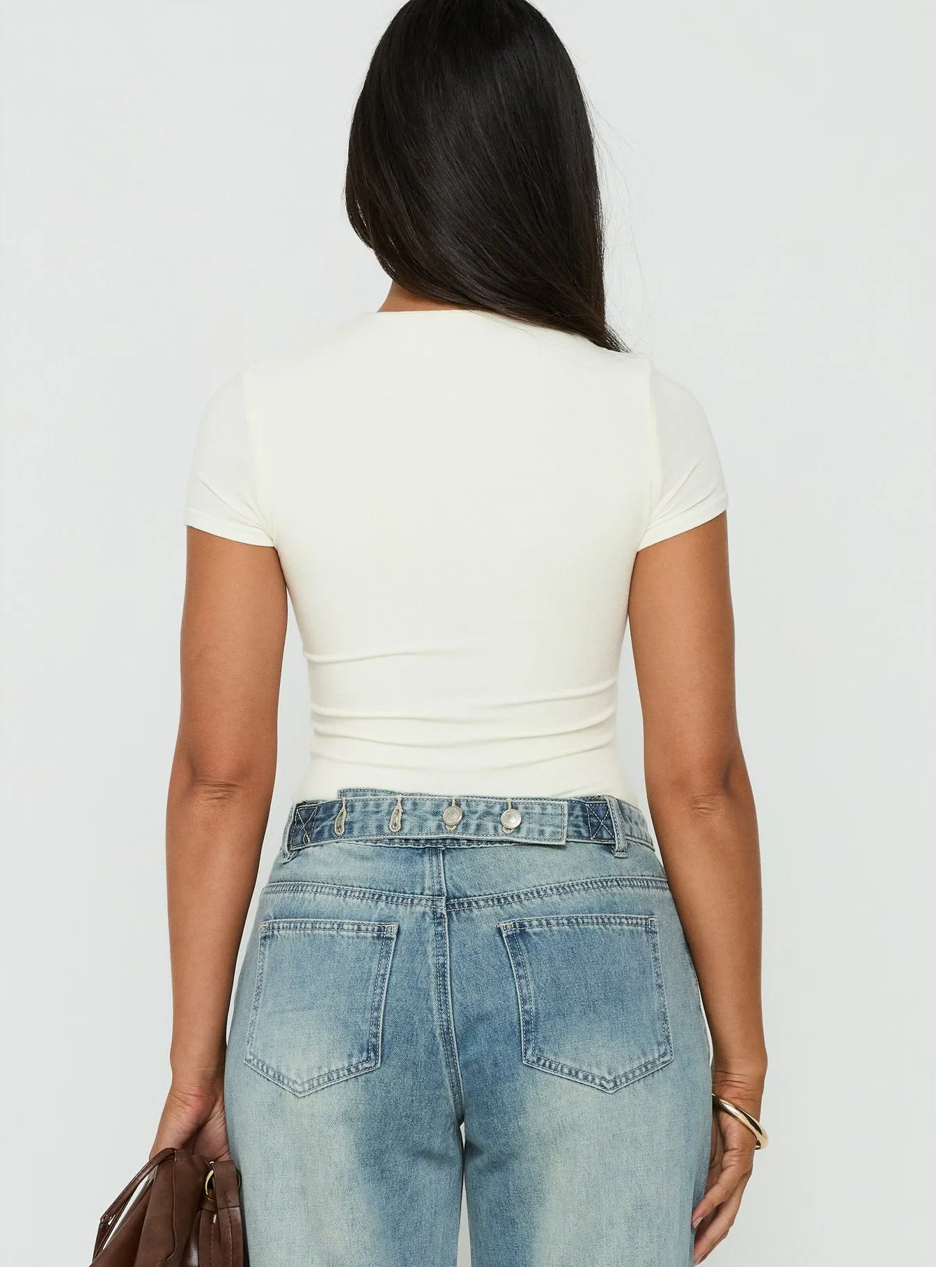 Odettea Cross Front Short Sleeve Bodysuit Cream sold by Princess Polly product image thumbnail 5
