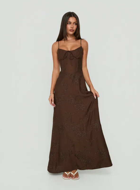 Members Only Maxi Dress Brown made by Princess Polly