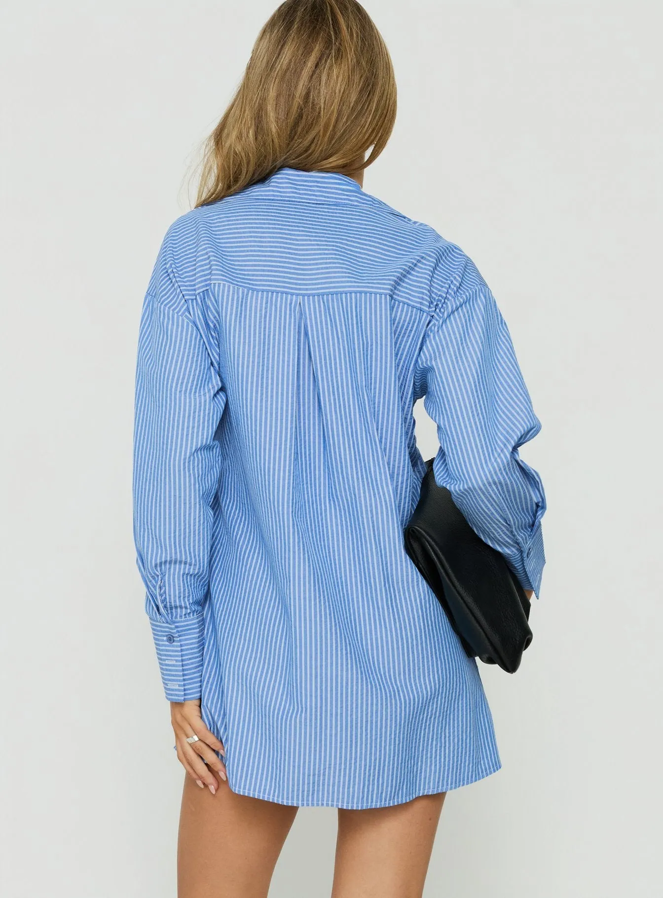 Onami Wrap Long Sleeve Mini Dress Blue Stripe sold by Princess Polly product image thumbnail 4