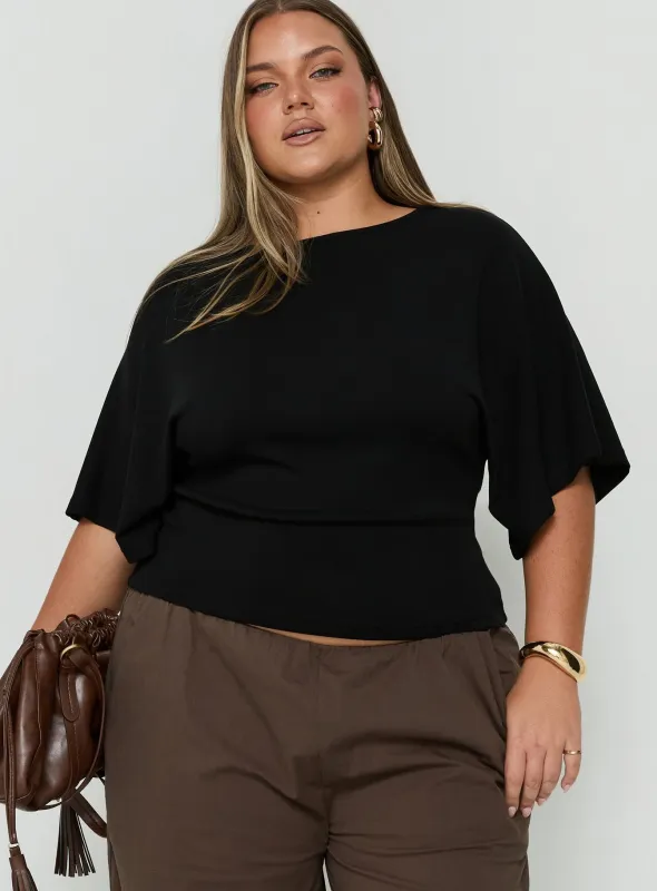 Arazia Cinched Short Sleeve Top Black Curve made by Princess Polly