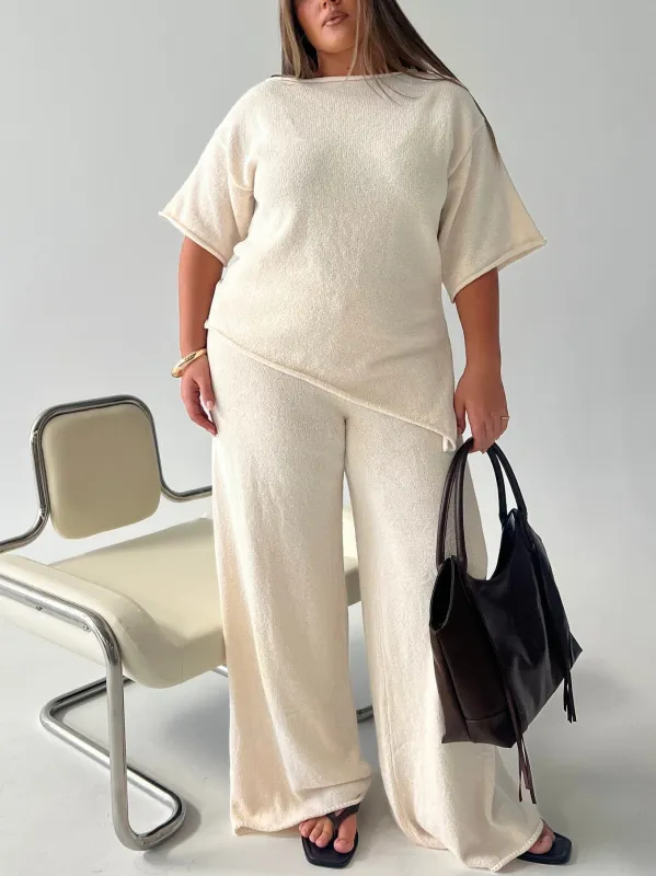 Calisse Knit Wide Leg Pants Beige Curve made by Princess Polly