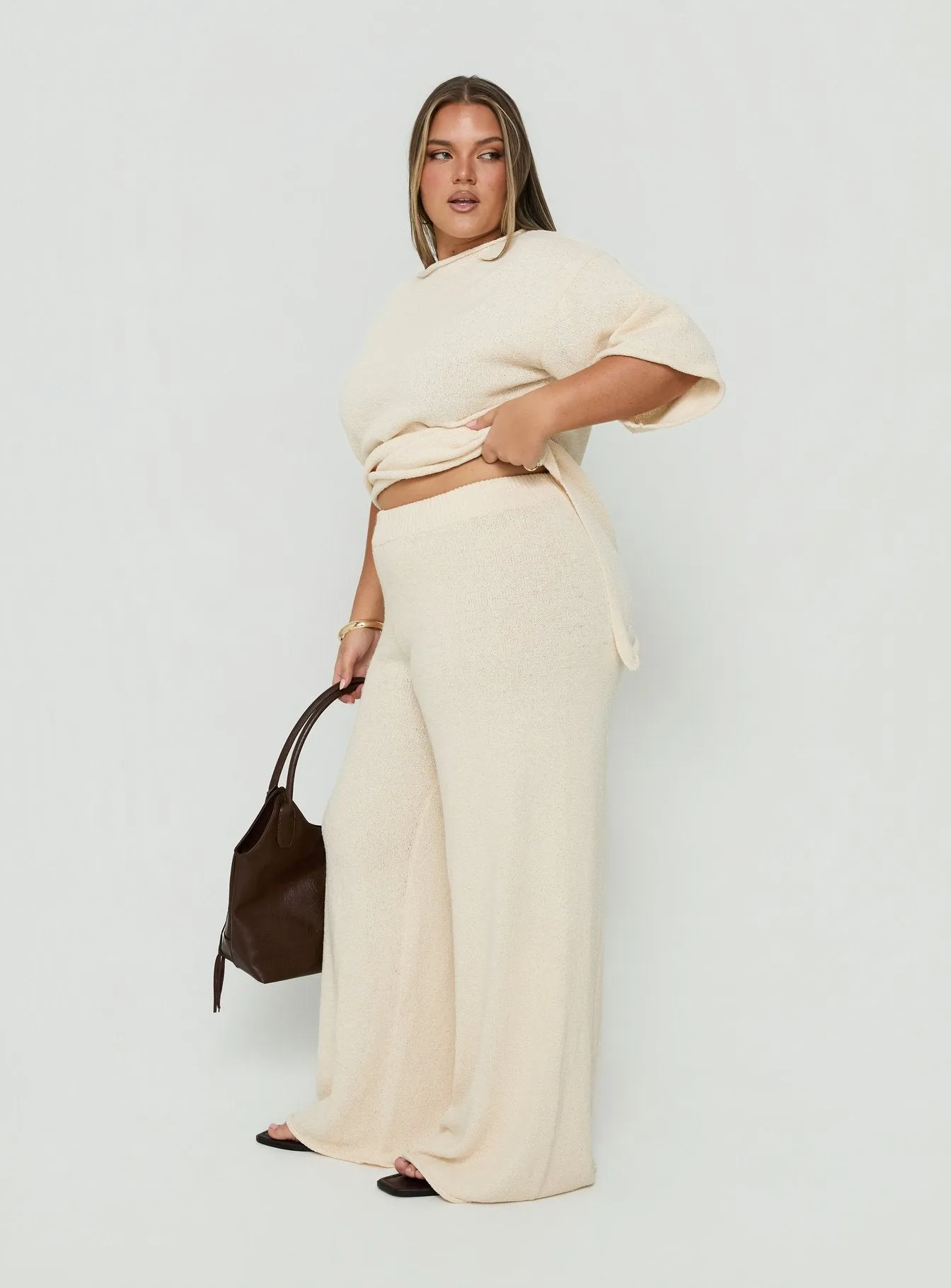 Calisse Knit Wide Leg Pants Beige Curve sold by Princess Polly product image thumbnail 4