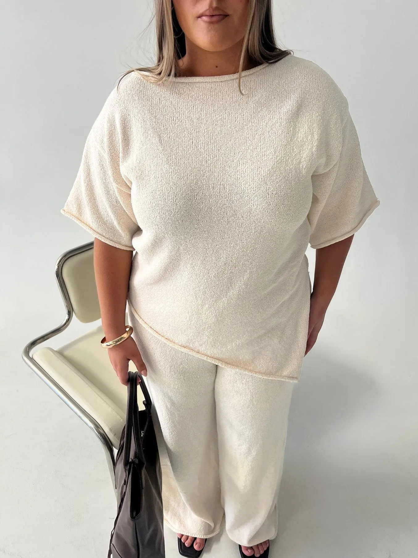 Amelise Knit Poncho Beige Curve sold by Princess Polly