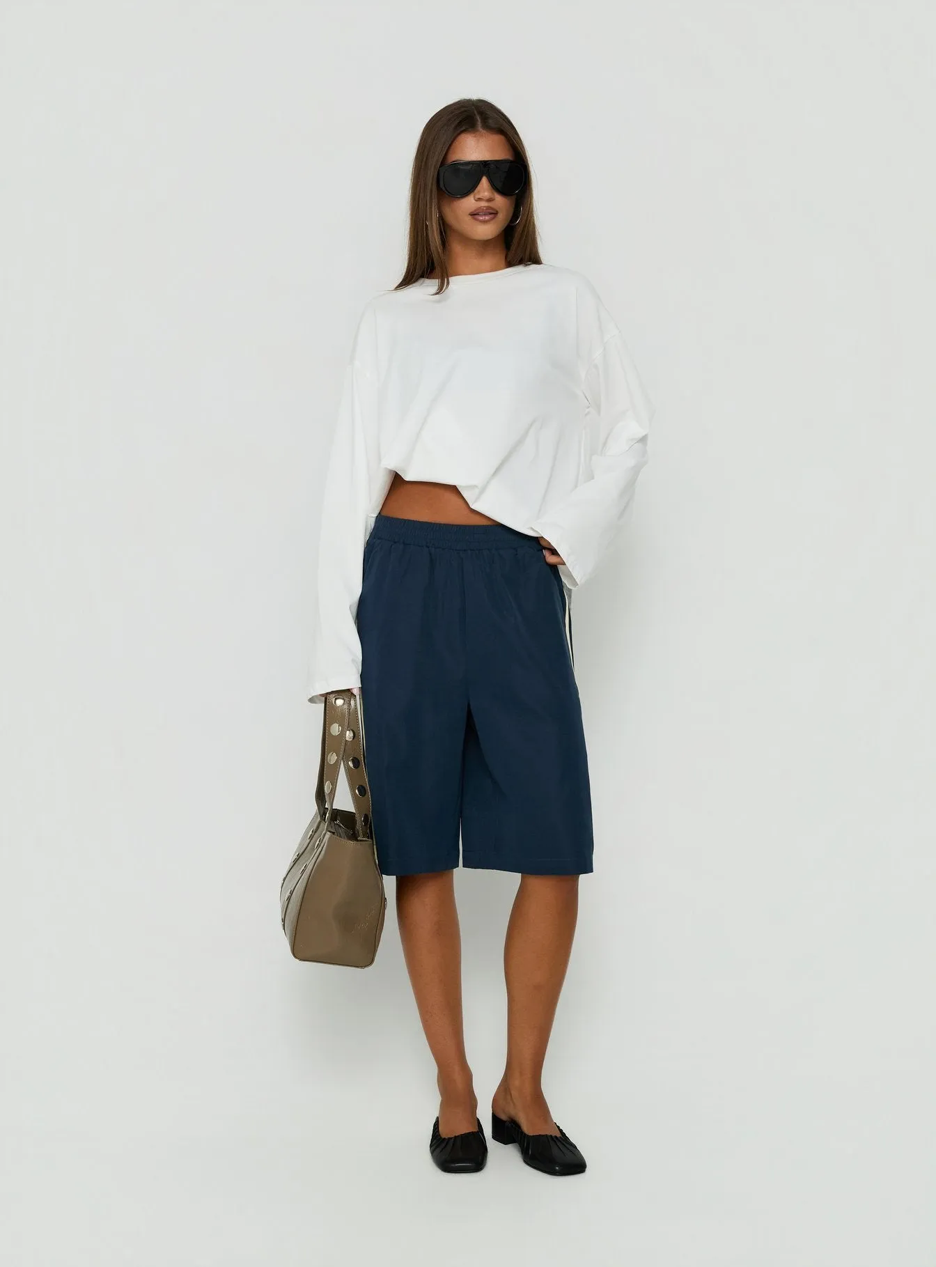 Boe Longline Track Shorts Navy / Yellow sold by Princess Polly product image thumbnail 2