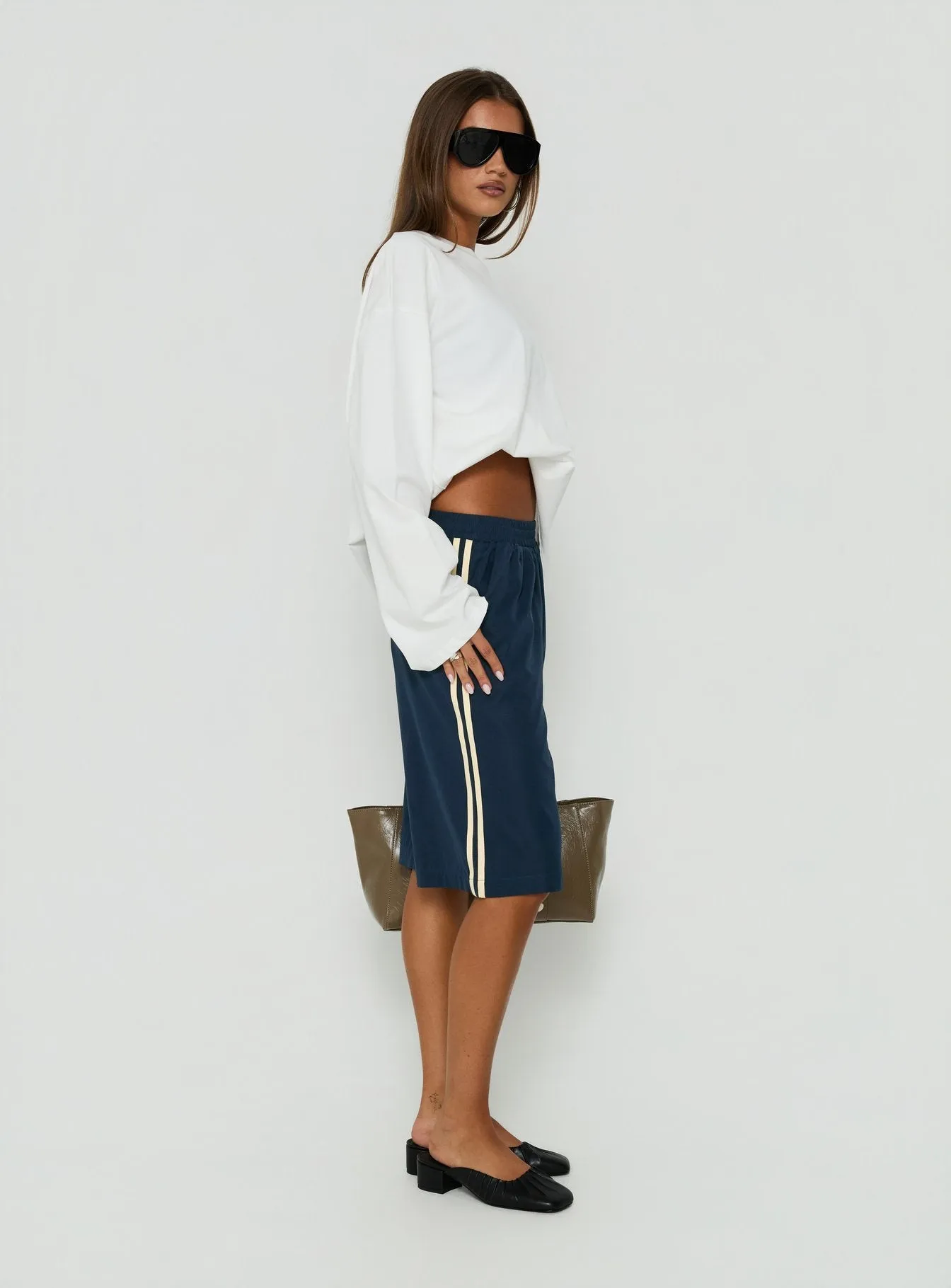 Boe Longline Track Shorts Navy / Yellow sold by Princess Polly product image thumbnail 4
