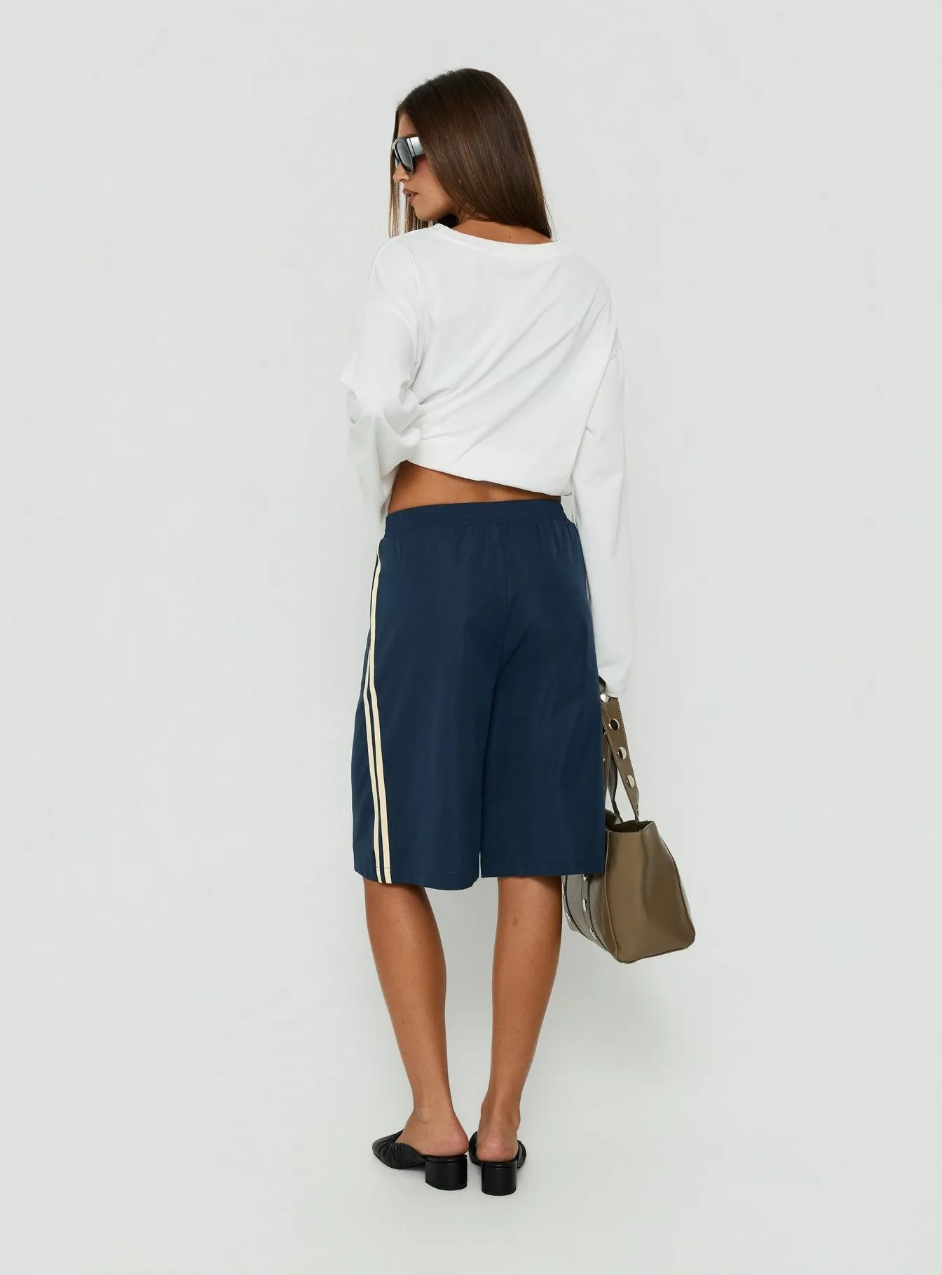 Boe Longline Track Shorts Navy / Yellow sold by Princess Polly product image thumbnail 5