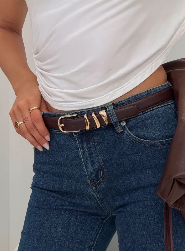 Naela Faux Leather Belt Dark Brown / Gold made by Princess Polly