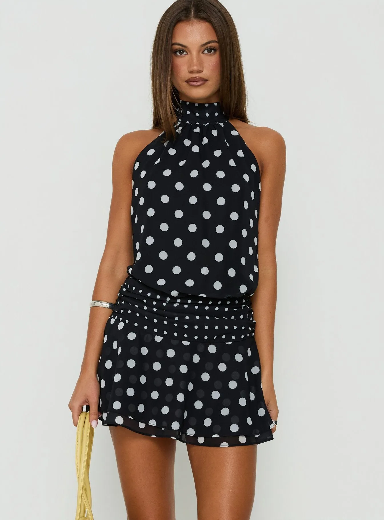 Pure Attraction High Neck Playsuit Black Polka Dot sold by Princess Polly product image thumbnail 2