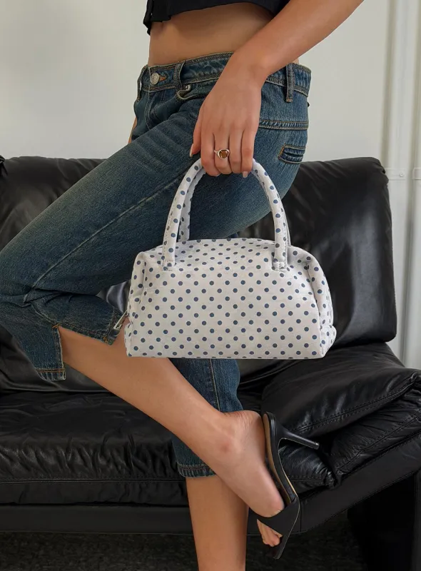 Luellah Faux Suede Boston Bag White / Grey Polka Dot made by Princess Polly