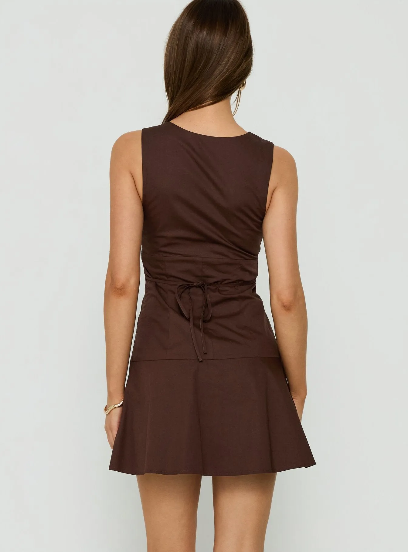 Splashy Lace Trim Mini Dress Chocolate sold by Princess Polly product image thumbnail 4