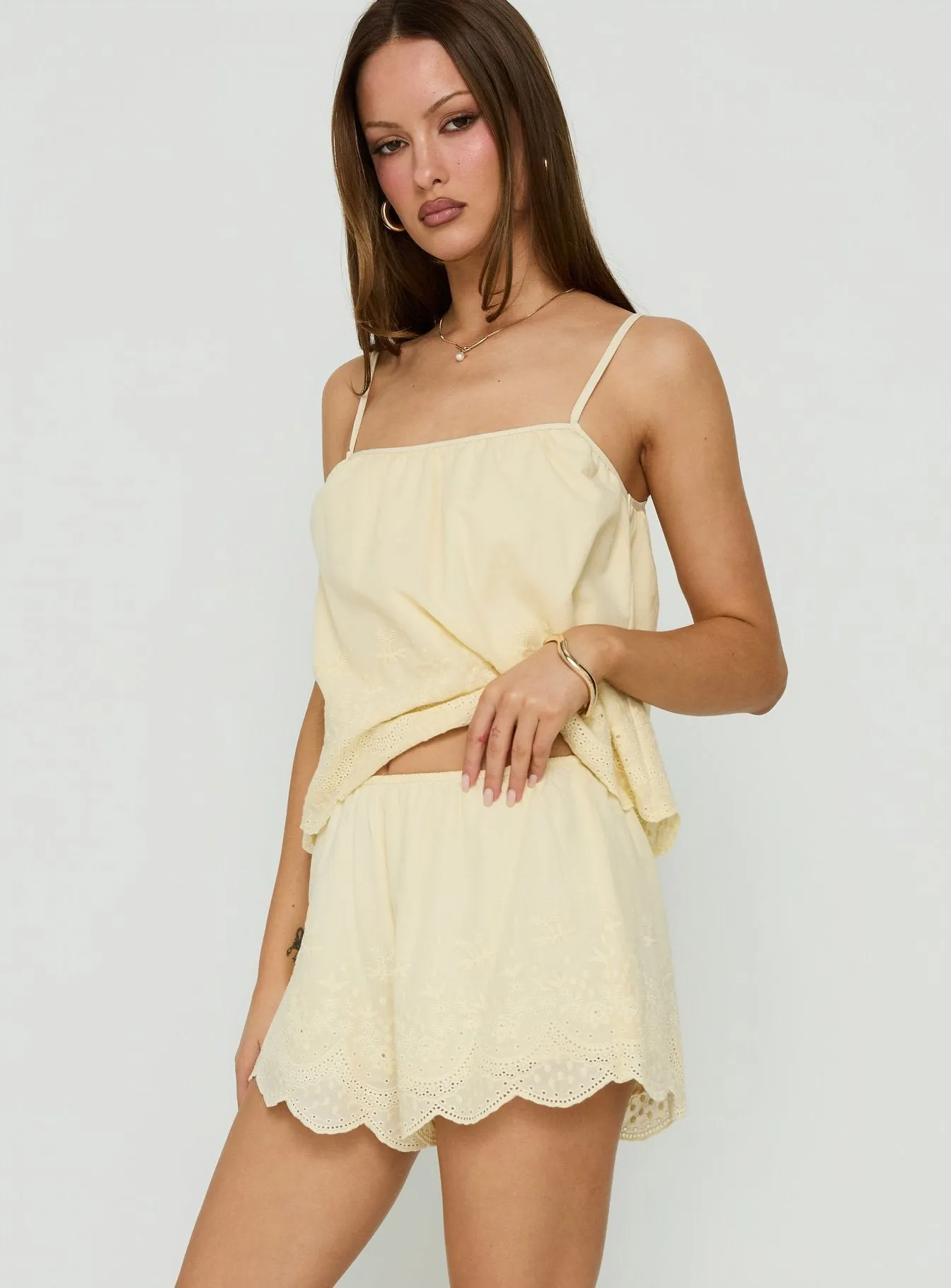 Madison Avenue Embroidered Detail Shorts Yellow sold by Princess Polly product image thumbnail 3