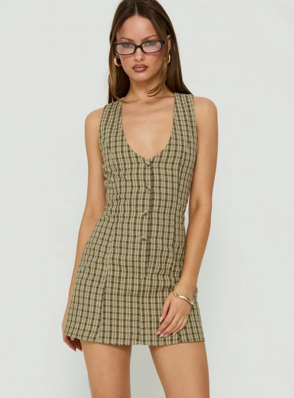 Sylvara Button Up Playsuit Green Check made by Princess Polly