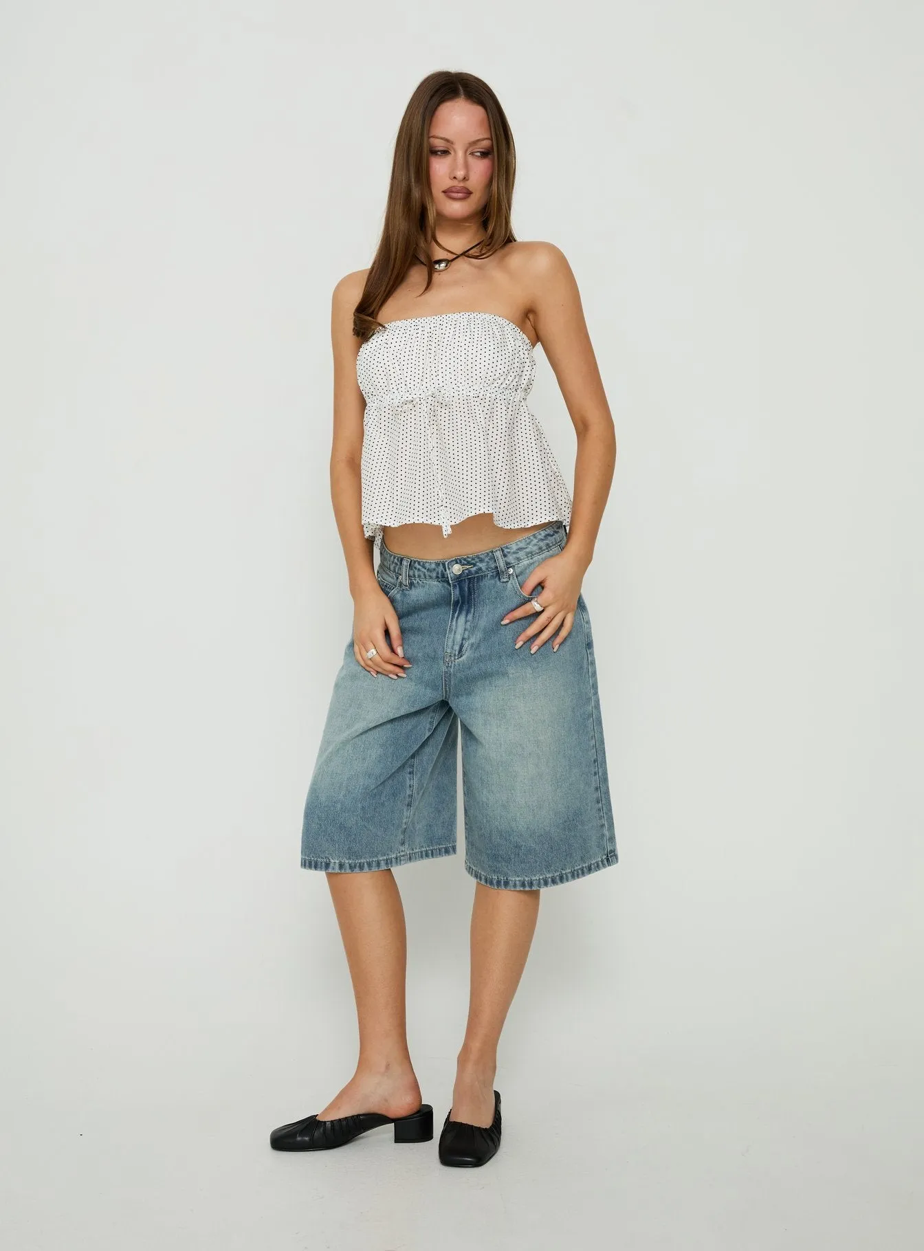 Vaila Strapless Frill Top White Polka Dot sold by Princess Polly product image thumbnail 3