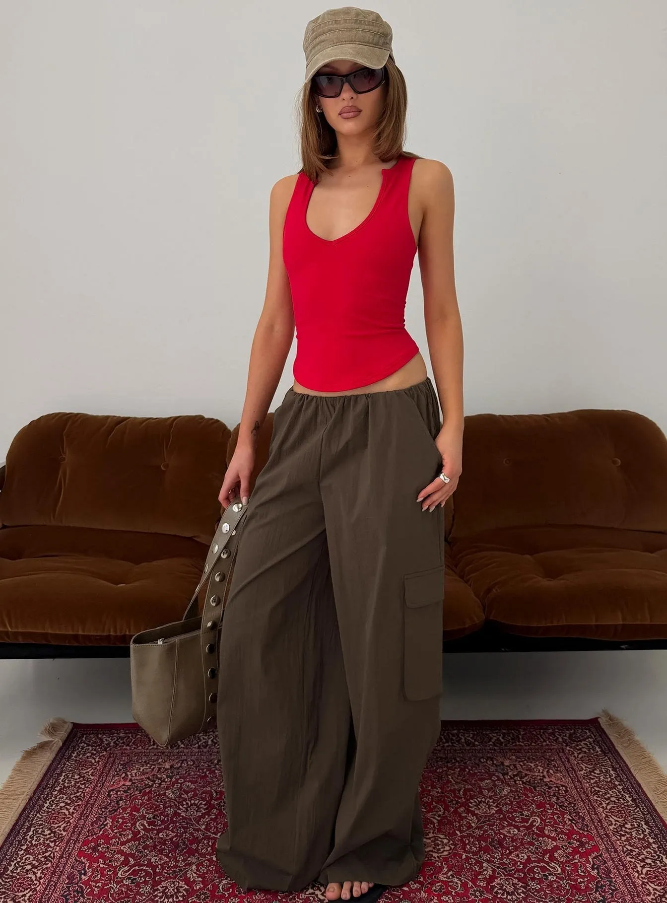 Lunea Concealed Waistband Cargo Pants Brown sold by Princess Polly