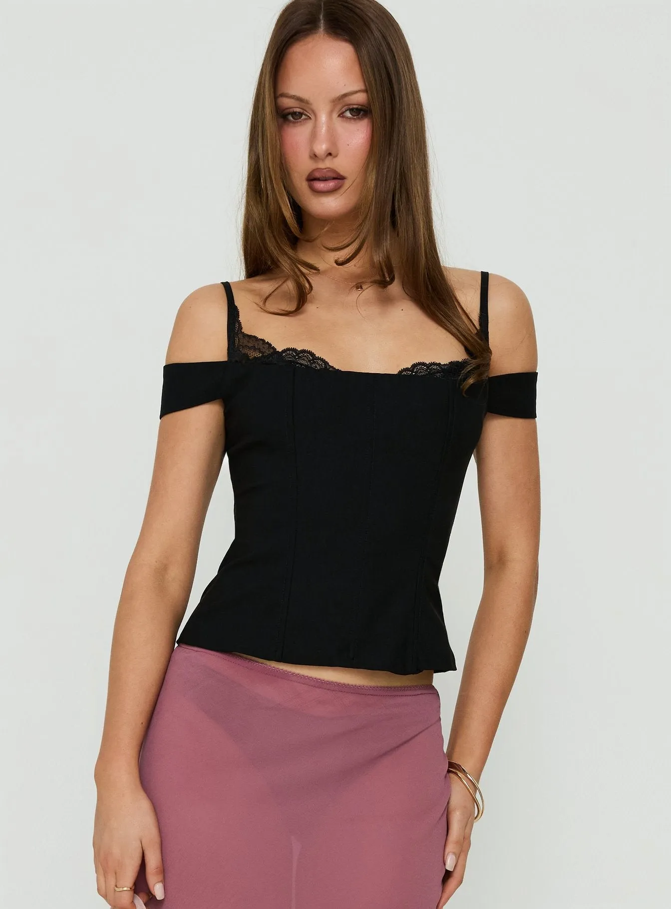 Anikka Off Shoulder Lace Detail Corset Top Black sold by Princess Polly product image thumbnail 2