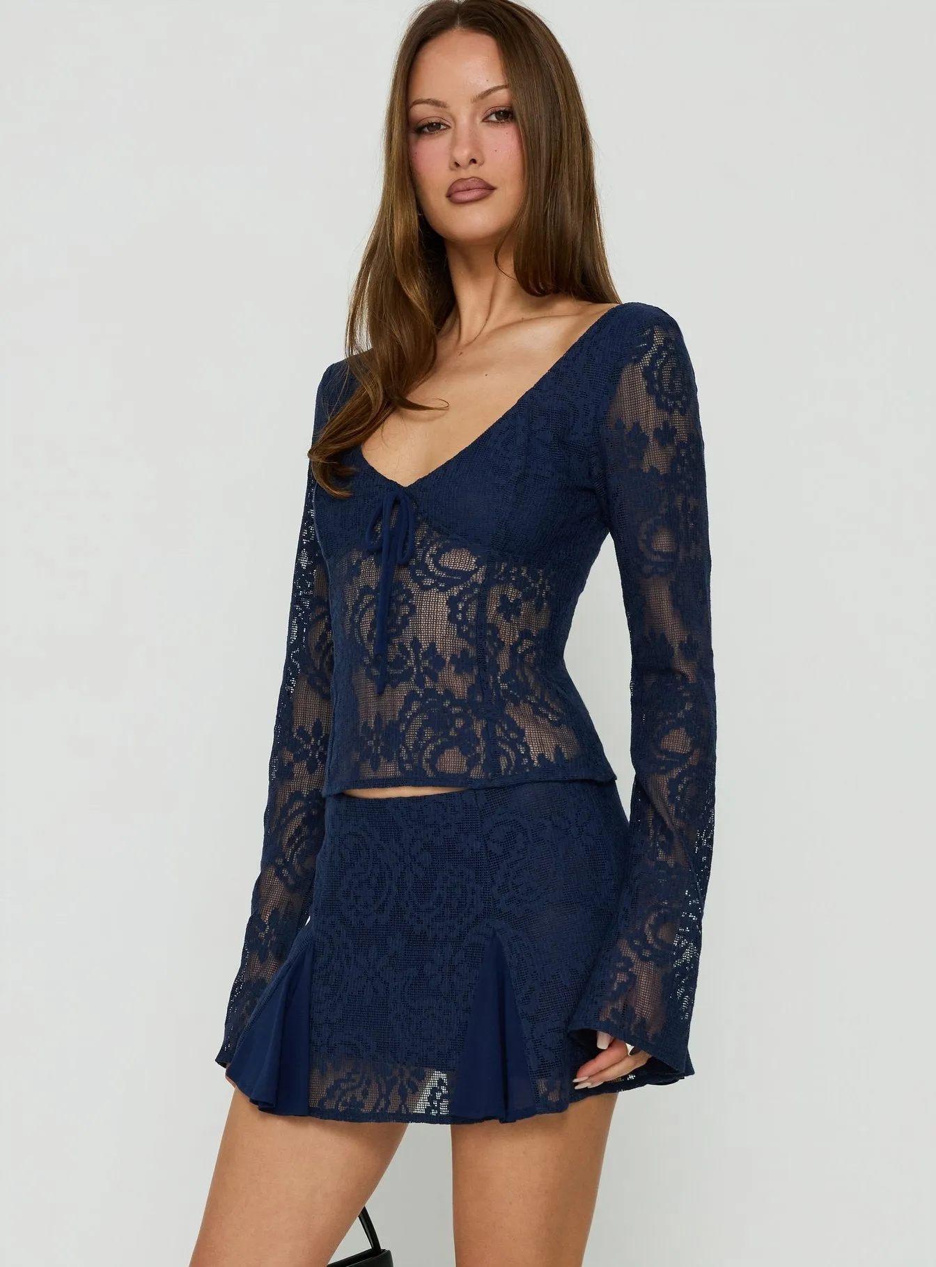 Quani Lace Mini Skirt Navy sold by Princess Polly product image thumbnail 4