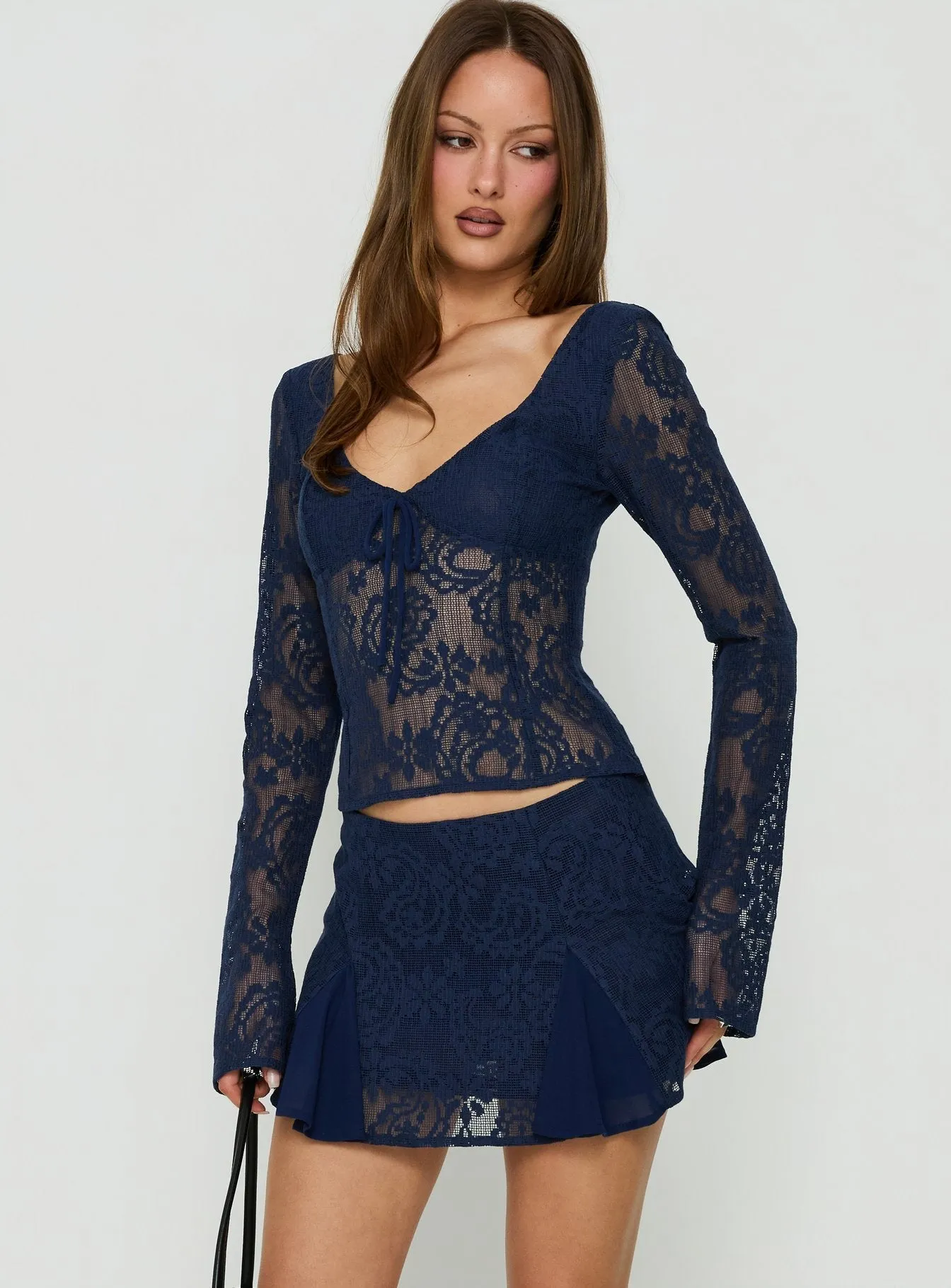 Quani Lace Mini Skirt Navy sold by Princess Polly product image thumbnail 2