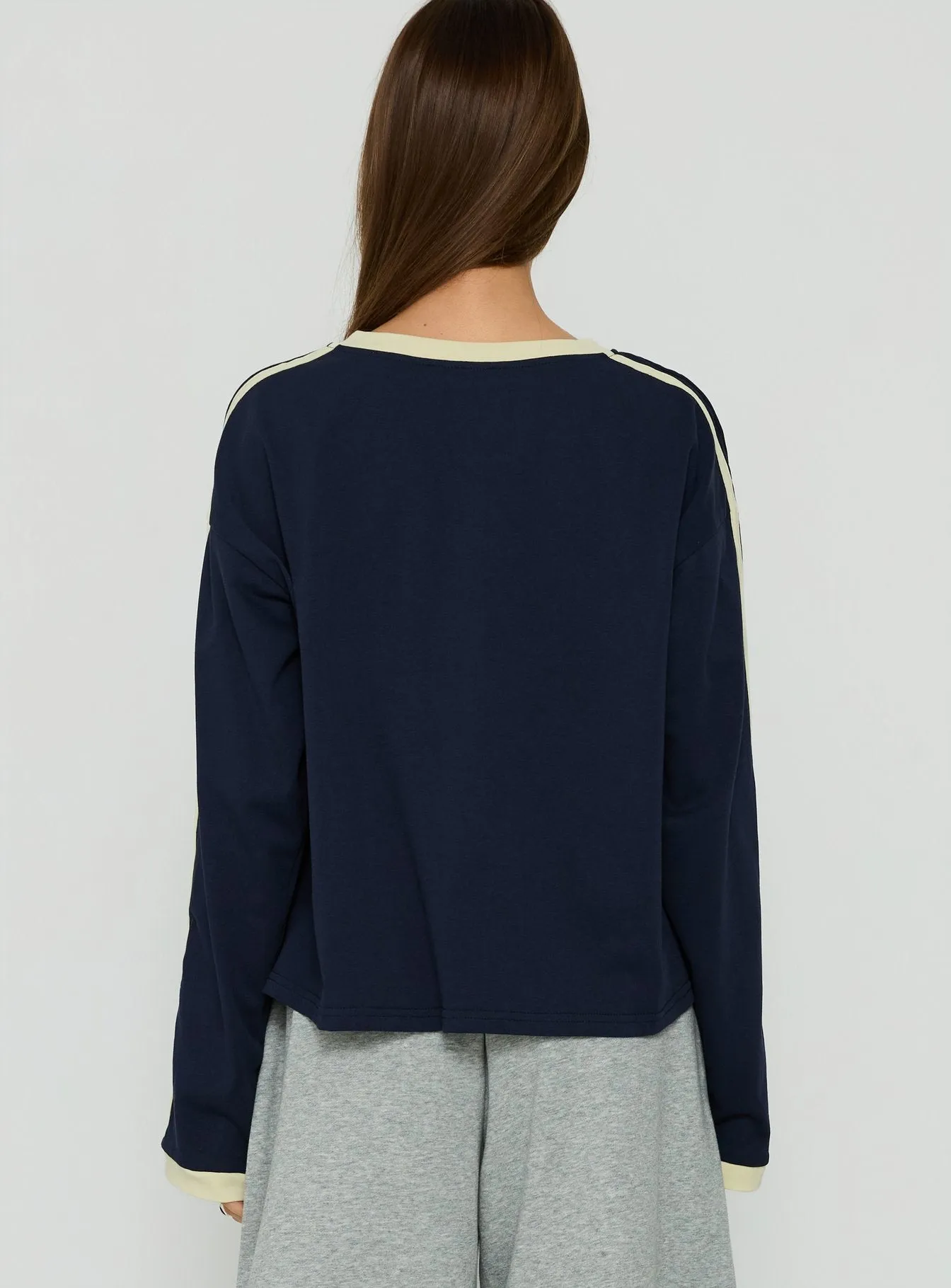 Settle Down Long Sleeve Contrast Top Navy / Yellow Stripe sold by Princess Polly product image thumbnail 5