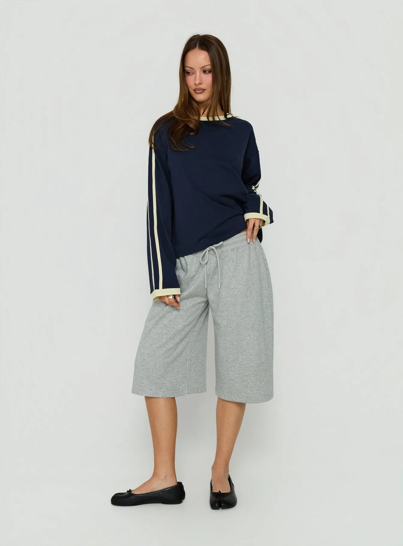 Settle Down Long Sleeve Contrast Top Navy / Yellow Stripe sold by Princess Polly product image thumbnail 3