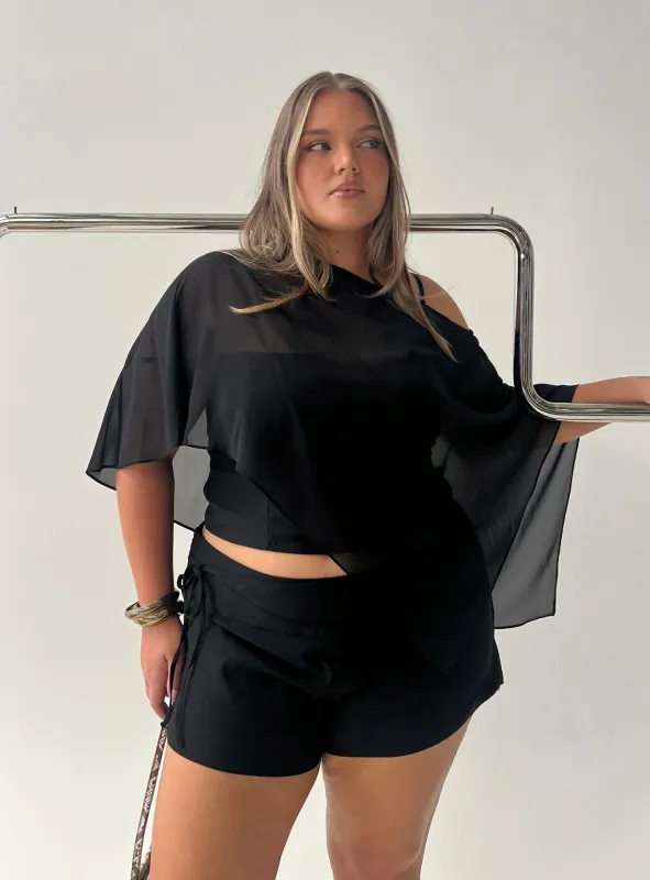 Senzo Chiffon Poncho Top Black Curve made by Princess Polly