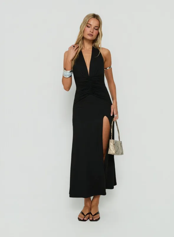 Kariee Plunge Neck Maxi Dress Black made by Princess Polly