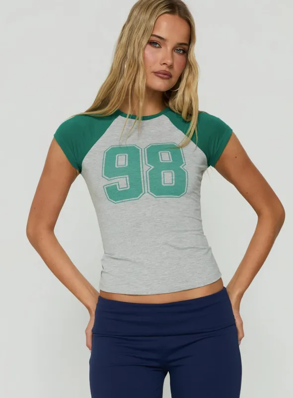 98 Classics Raglan Graphic Top Green / Grey made by Princess Polly