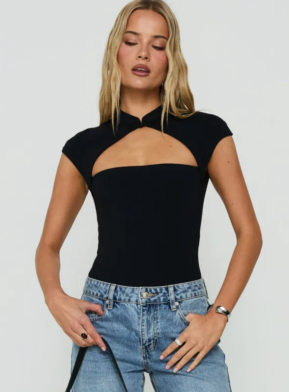 Vivianna Keyhole Cap Sleeve Bodysuit Black made by Princess Polly