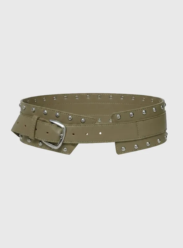 Fast Paced Stud Detail Belt Beige made by Princess Polly