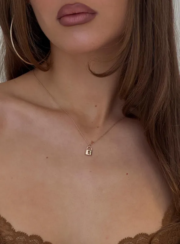 Mallary Lock Pendant Necklace Gold made by Princess Polly