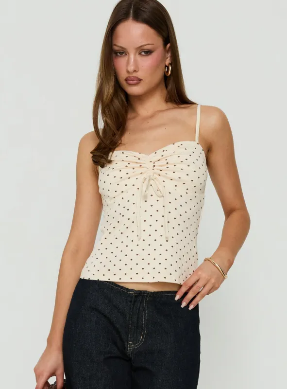 Shilloh Tie Detail Cami Top Cream Polka Dot made by Princess Polly