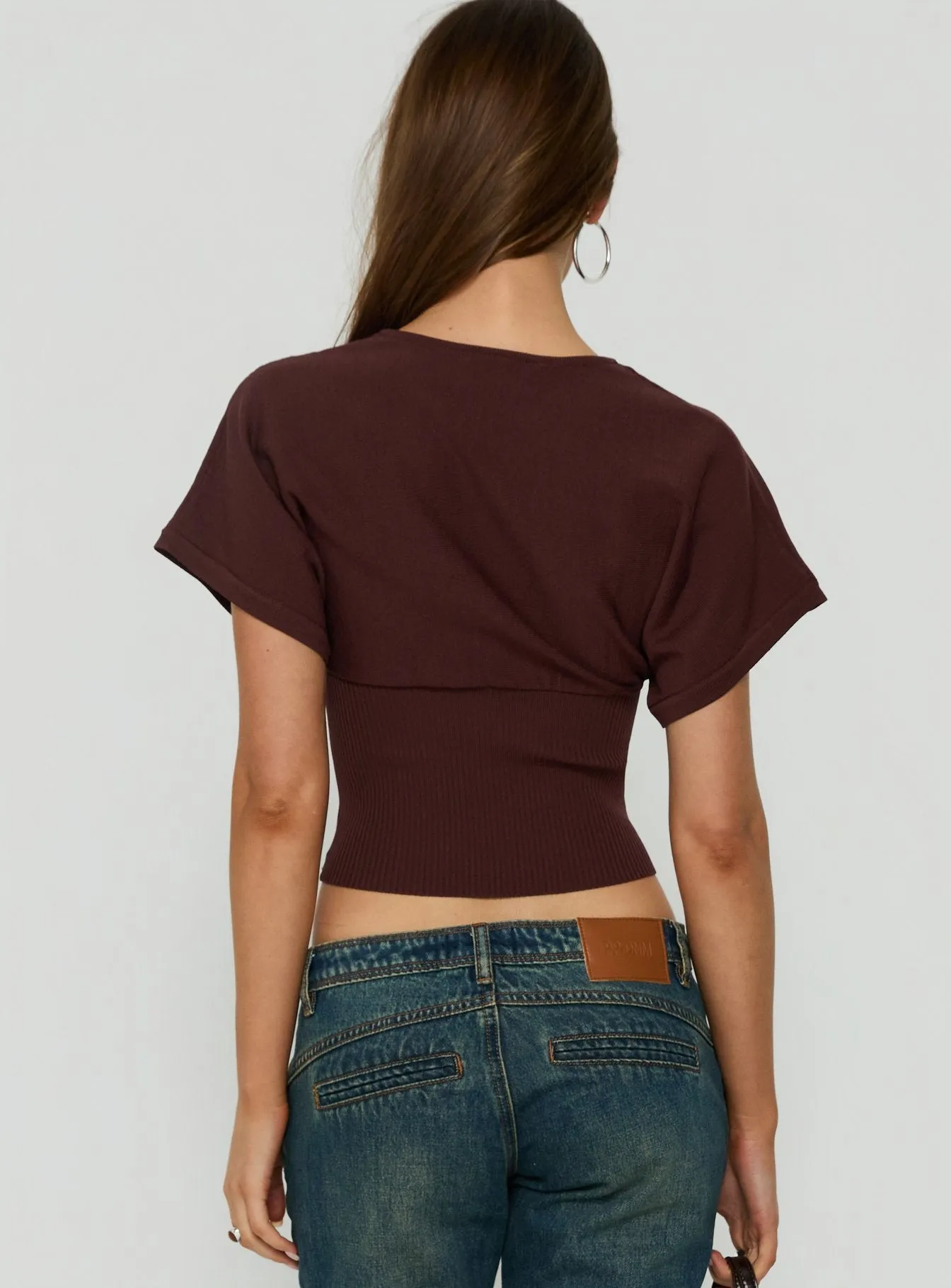 Bowwie Cinched Short Sleeve Knit Top Chocolate sold by Princess Polly product image thumbnail 4