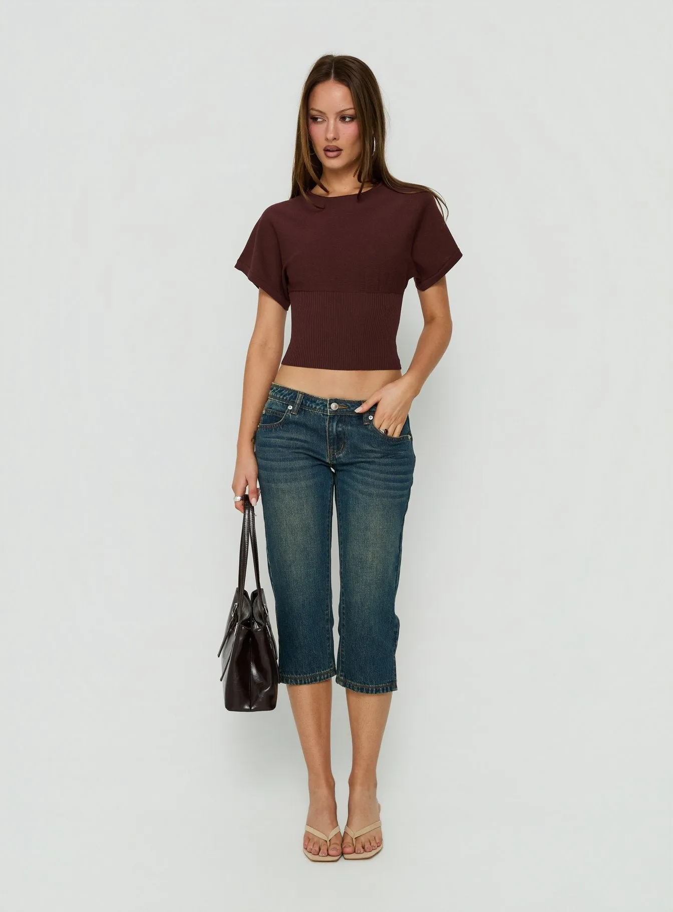 Bowwie Cinched Short Sleeve Knit Top Chocolate sold by Princess Polly product image thumbnail 2