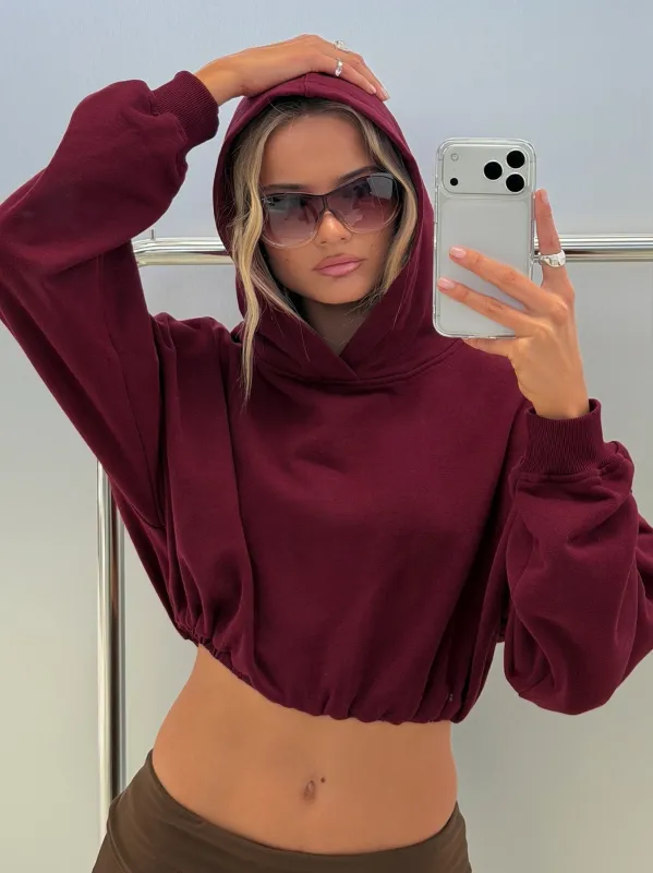 Mayse Bubble Hem Cropped Hoodie Cherry made by Princess Polly