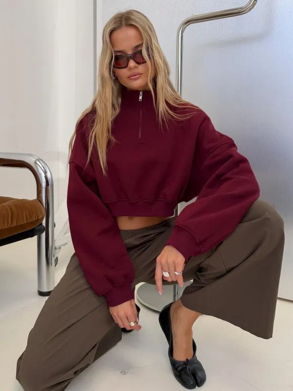 Astridd 3/4 Zip Cropped Jumper Cherry made by Princess Polly