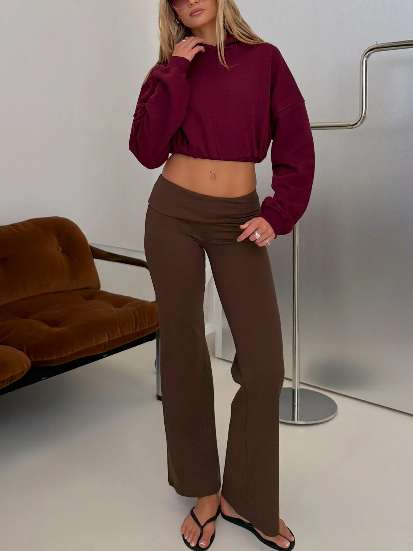 Daily Define Foldover Waist Pants Brown sold by Princess Polly