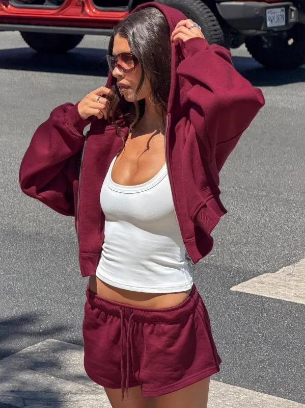Zellah Double Ended Zipper Hoodie Cherry made by Princess Polly