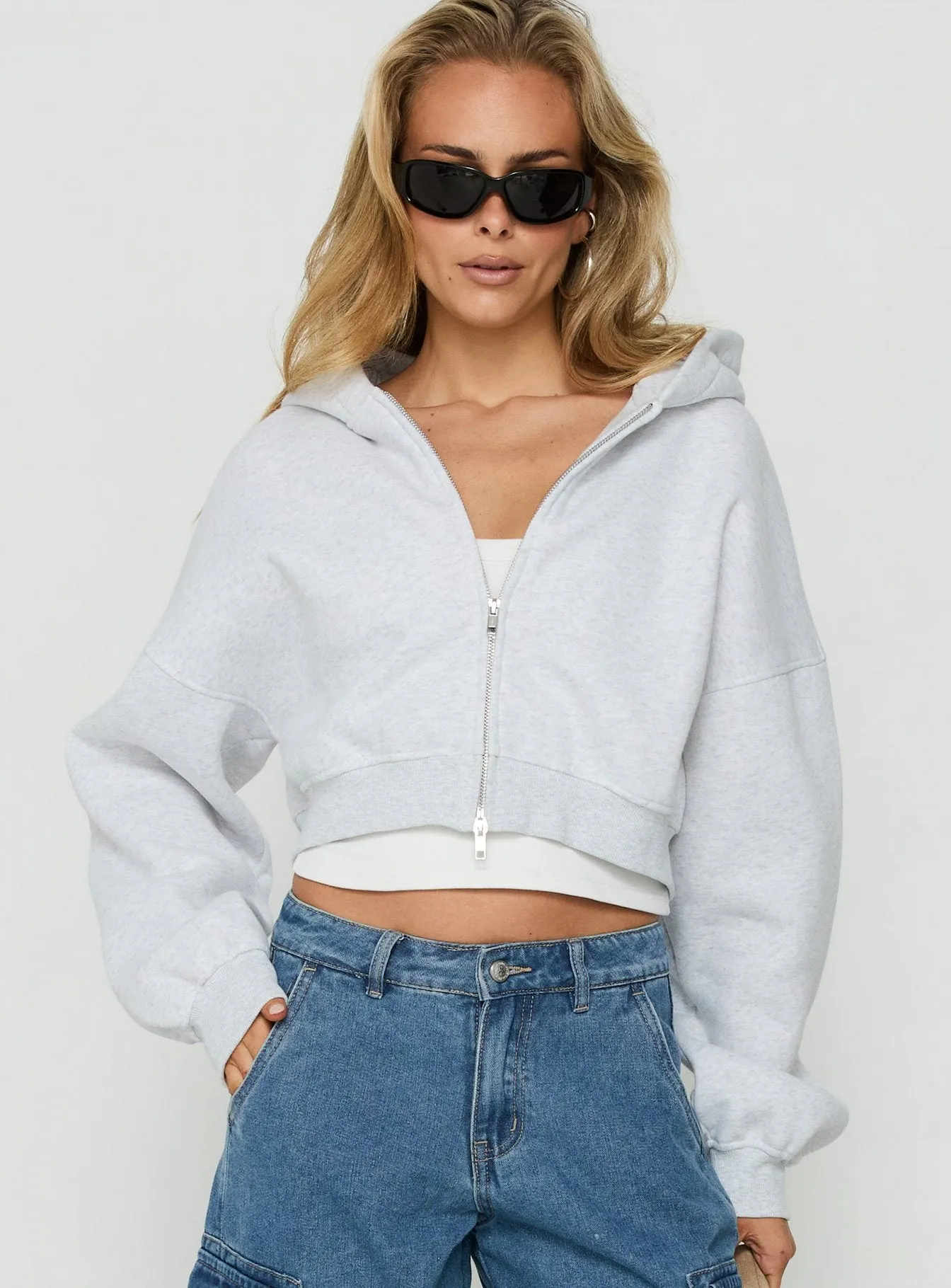 Zellah Double Ended Zipper Hoodie Grey Marle sold by Princess Polly product image thumbnail 2