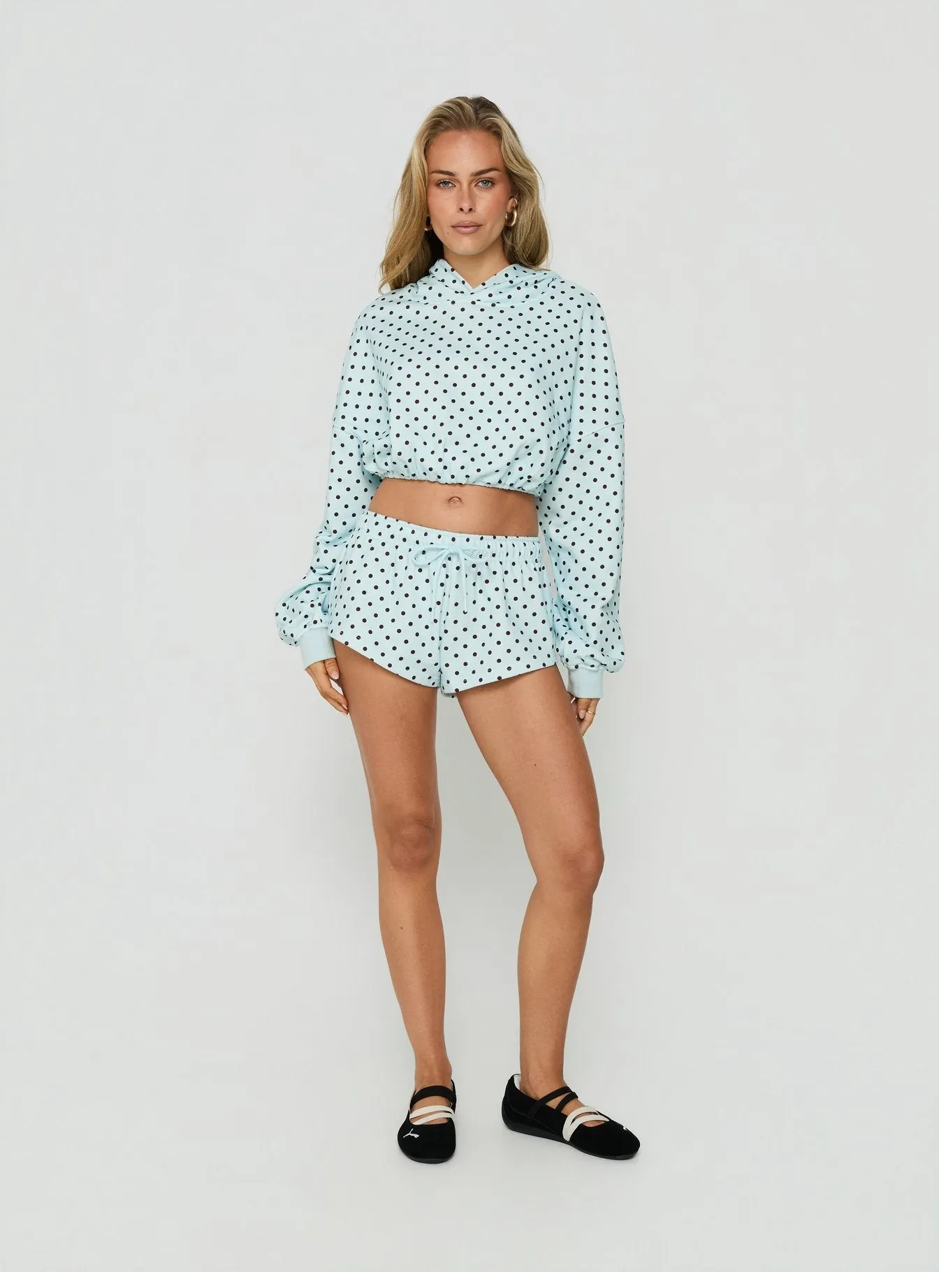 Quinncy Low Rise Sweat Shorts Blue Polka Dot sold by Princess Polly product image thumbnail 3