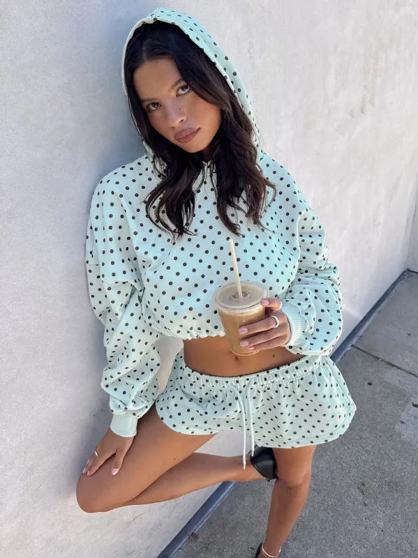 Mayse Bubble Hem Cropped Hoodie Blue Polka Dot made by Princess Polly