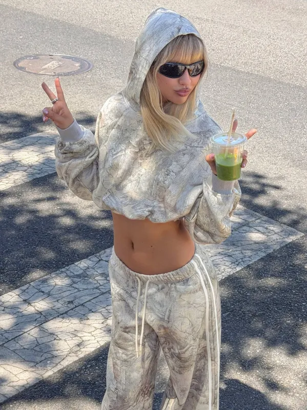 Mayse Bubble Hem Cropped Hoodie Camo made by Princess Polly