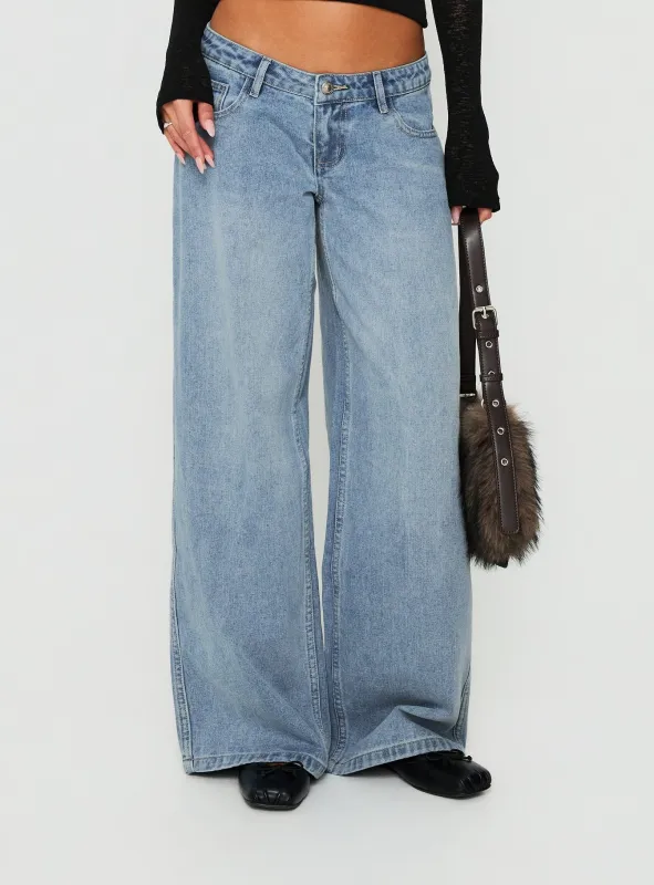 Picco Ultra Low Rise Wide Leg Jeans Light Blue Wash made by Princess Polly