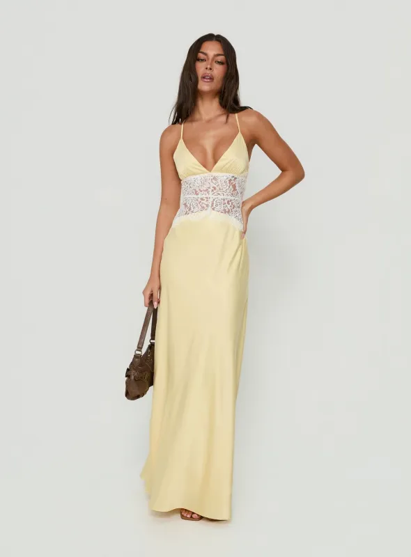 Klairee Halter Lace Maxi Dress Butter made by Princess Polly