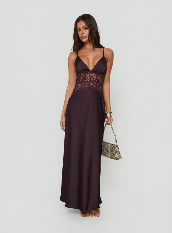 Klairee Halter Lace Maxi Dress Plum made by Princess Polly
