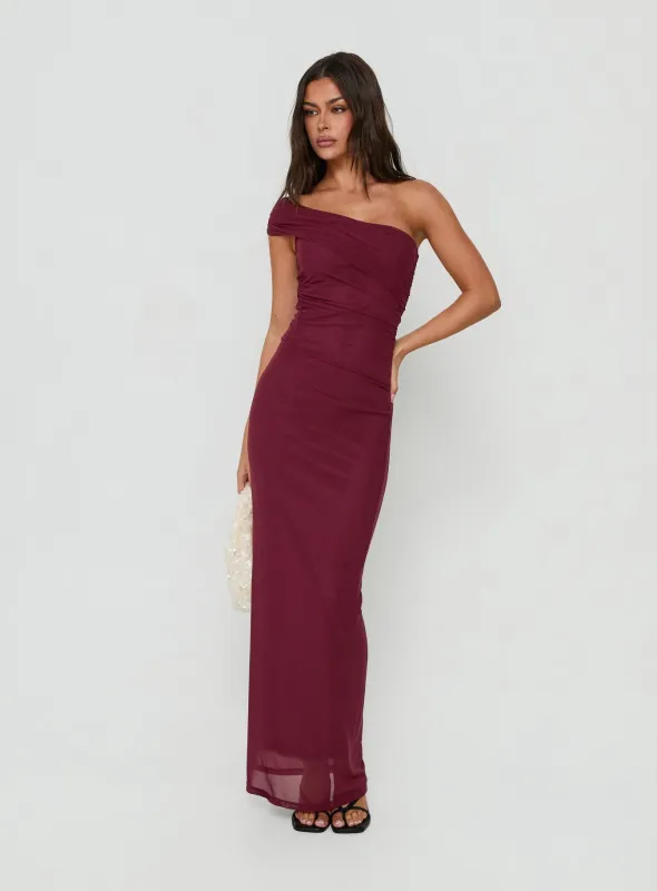 Spritzia One Shoulder Maxi Dress Plum made by Princess Polly