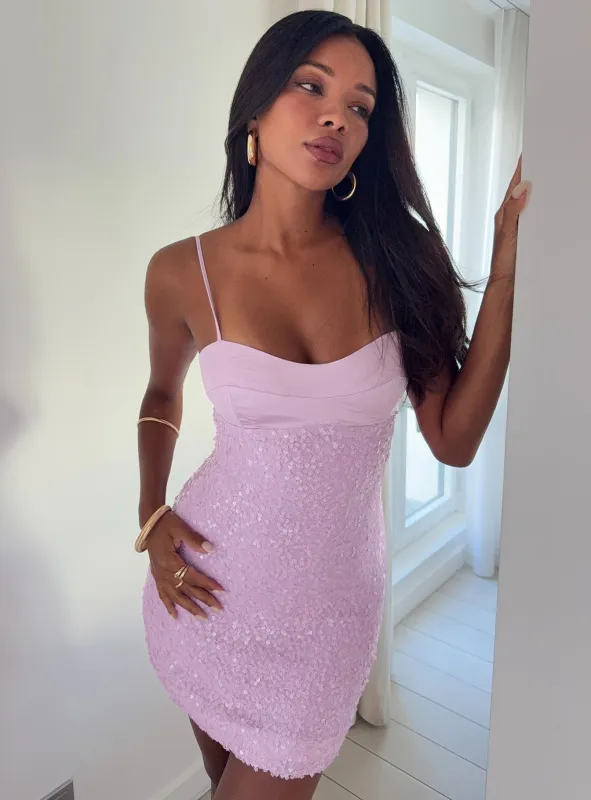 Alishia Satin Sequin Mini Dress Lilac made by Princess Polly