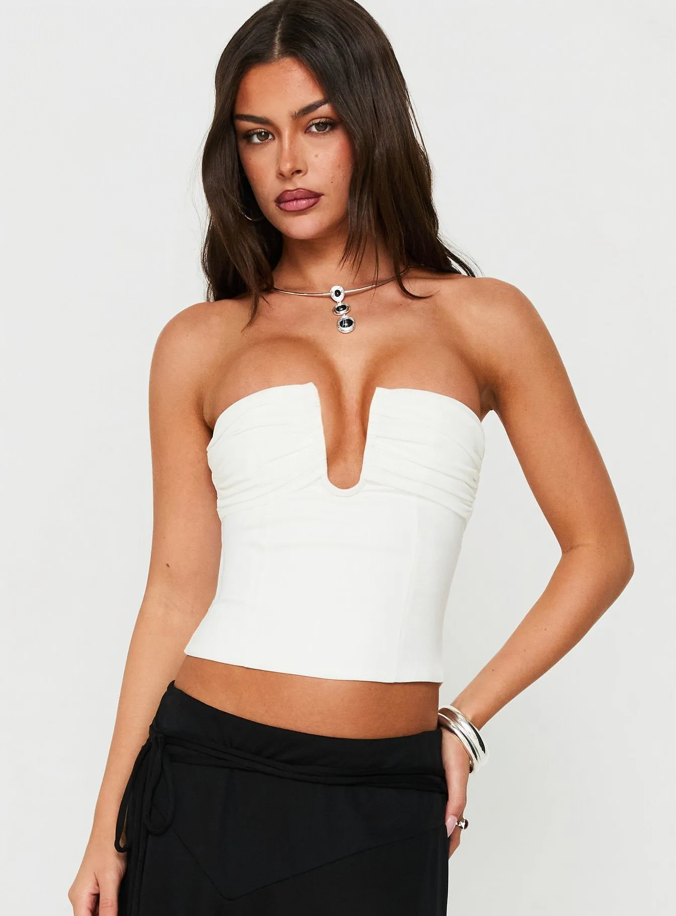 Karisma Strapless Ruched Top White sold by Princess Polly product image thumbnail 2