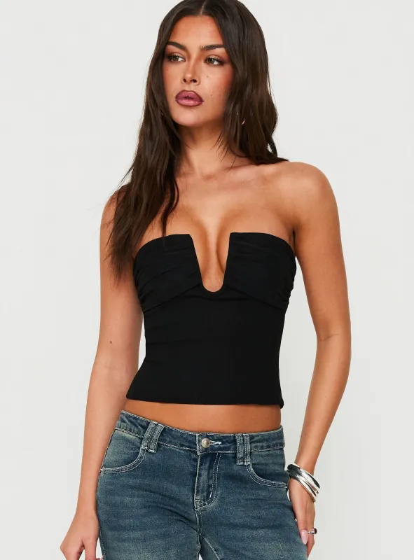 Karisma Strapless Ruched Top Black made by Princess Polly