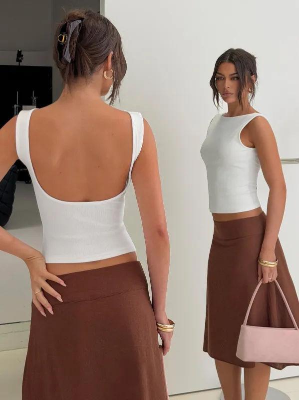 Baseline Rib Boat Neck Low Back Top White made by Princess Polly