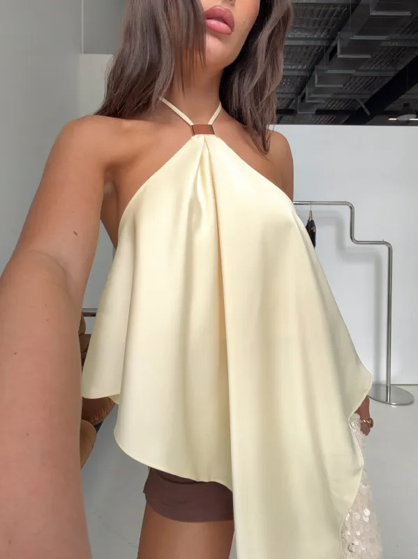 Lisada Halter Asymmetrical Top Lemon made by Princess Polly